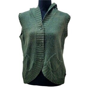 WOOLRICH Women’s Hooded Sweater Vest Spruce Green Angora Blend Size M